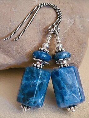 Sodalite Earrings, Sterling Silver Hooks, Vintage Stock, Blue Gemstone Jewelry